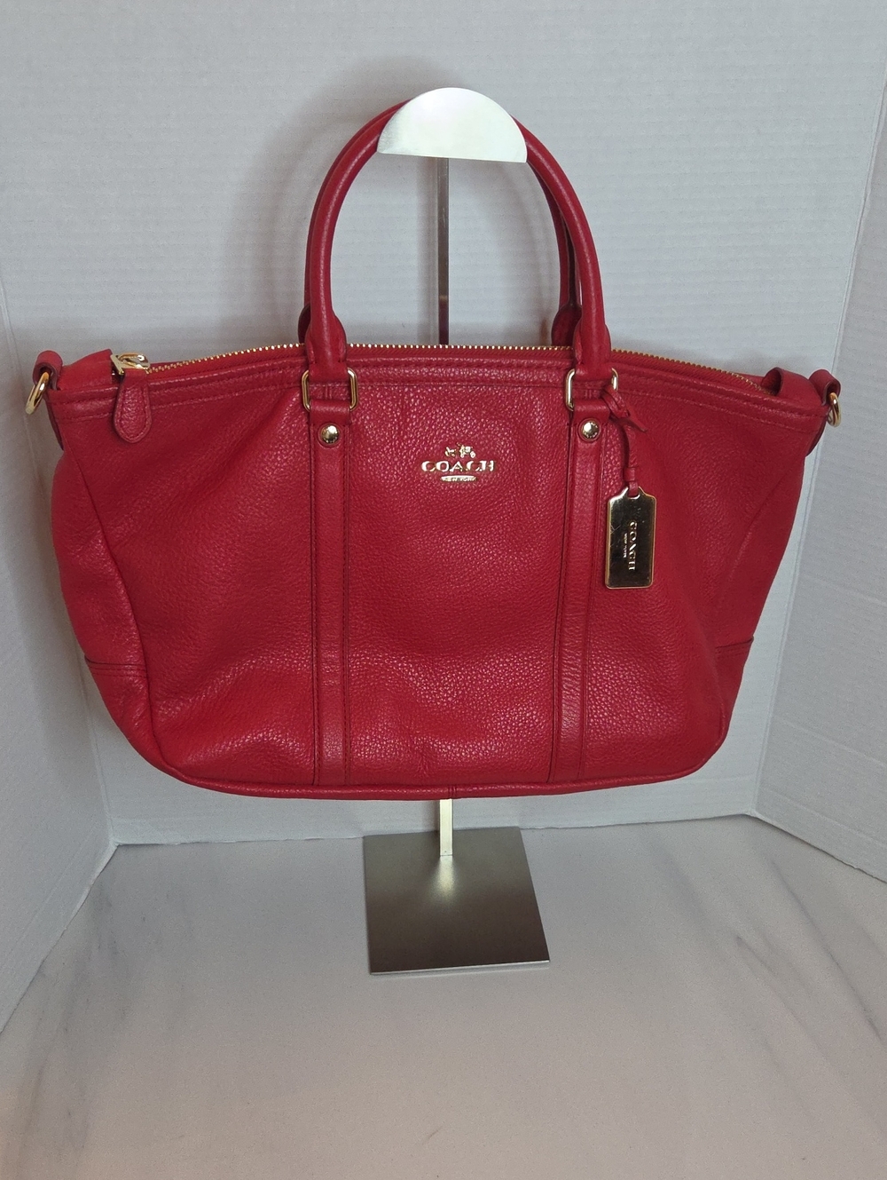 Coach  Red Pebbled Leather Central Satchel - Style F55662